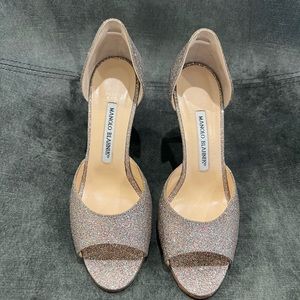 Manolo Blahnik peep toe glitter heels